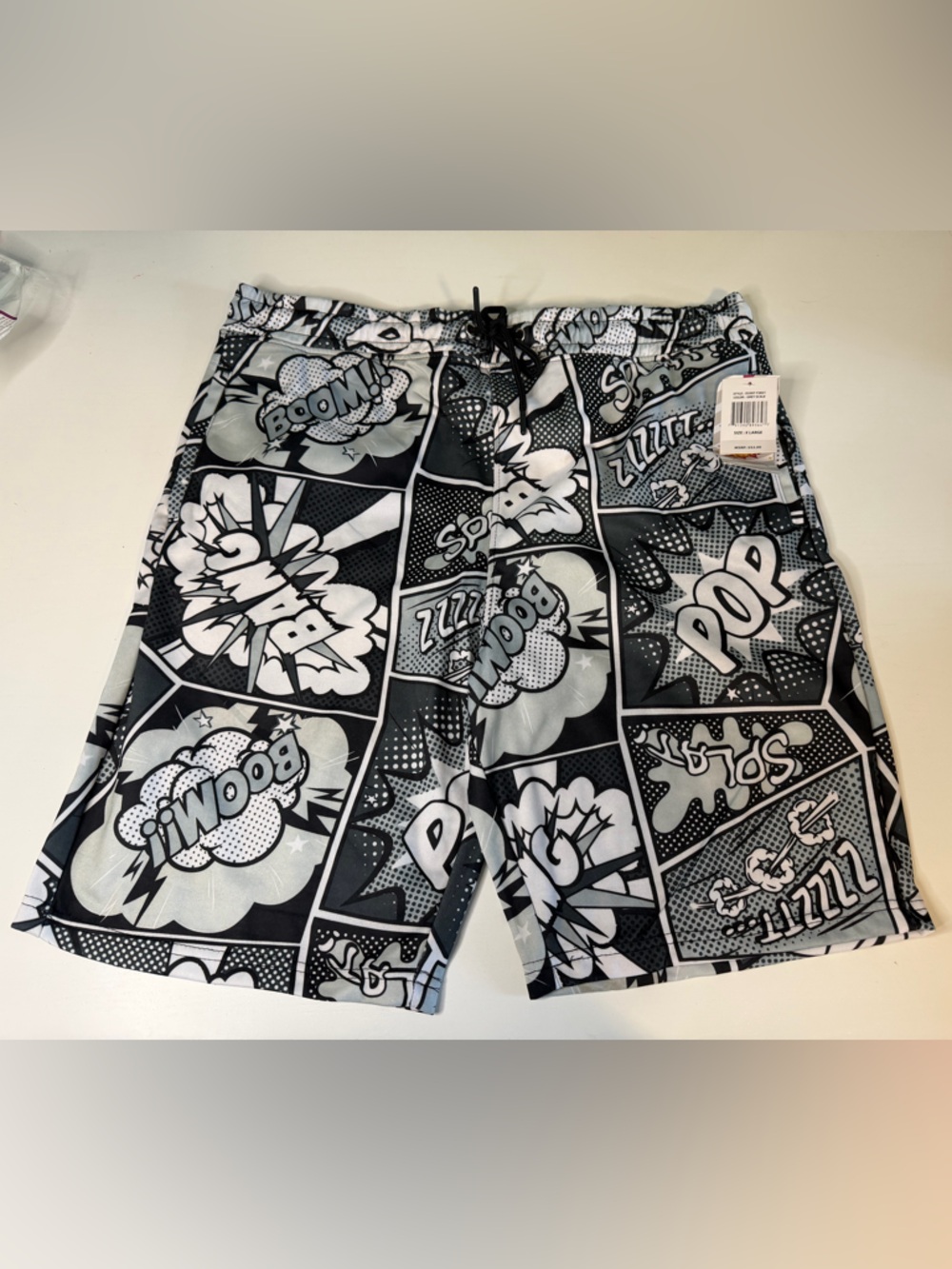 Black & White Comic Pop-Print Drawstring Shorts